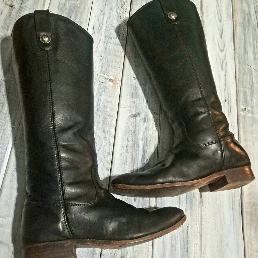 Frye Melissa Button Tab Black Leather Boots 8 B